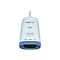 Scanner de codes-barres sans fil de Zebra, blanc et bleu, avec logo et voyants.