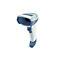 Ein weiß-blauer Barcode-Scanner, der leicht schräg gehalten wird.