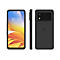Schwarzes Smartphone mit drei Ansichten: Vorder-, Seiten- und Rückseite. Auf dem Display 10:30 Uhr. Rückseite mit Kamera und Textur.