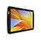 Schwarzes Tablet mit gelb-orangenem Hintergrund, Uhrzeit 10:00 Uhr, Marke Zebra.
