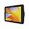 Schwarzes Tablet mit Displayanzeige 10:00, Thu May 12. Gelber Akzent. Zebra-Logo oben.