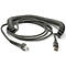 Câble spiralé gris avec connecteurs USB et RJ45, sur fond blanc.