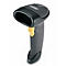 Schwarzer Barcode-Scanner mit gelbem Auslöser, vor weißem Hintergrund.