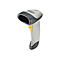 Handscanner in Grau und Schwarz. Gelber Knopf. Logo auf der Oberseite.