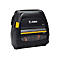 Schwarzer Zebra-Etikettendrucker, gelbe Akzente, Schriftzug Zebra ZQ621, Bluetooth.