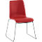 Red chair with black frame, front view. Padded seat and backrest, minimalist design.