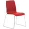 Red chair with chrome frame. The chair has a smooth, curved back.
