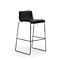 Black bar stool on a white background. Seat and backrest form a unit. The frame is made of wire.