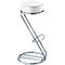 A bar stool with a white seat and chrome frame curved in an elegant shape. A footrest is integrated.