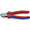 Close-up van een rode en blauwe zijkniptang. Op de tang staat "KNIPEX", "70 02 160" en "Vanadin-Super".