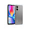 Graues Smartphone mit schwarzem Rahmen, Display mit buntem Muster, Rückseite mit Kamera und Logo.