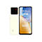 Hellgelbes Smartphone ZTE Blade A56. Auf dem Display stehen Informationen wie Akkukapazität und Displaygröße. Auf der Rückseite ist das ZTE Logo und eine Kamera.