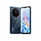 Zwei Smartphones. Eins ist von hinten zu sehen, mit großem Kamera Modul und rotem Knopf. Das andere zeigt das Display, mit blauem Hintergrund.