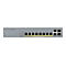 Un commutateur réseau Zyxel gris avec 12 ports, affichant les ports, les indicateurs et les étiquettes.