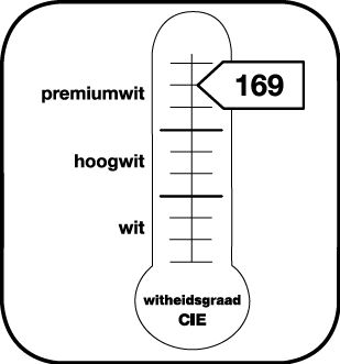 Vermelding van de graad van witheid 169 CIE