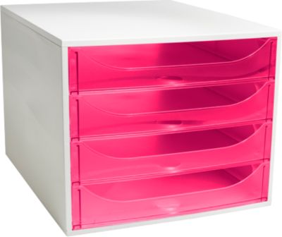  Exacompta ECOBOX Schubladenbox 4 Schubladen, Rosa, A4/A4+ – Ablage für Schreibtisch & Büro