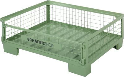 Gitterboxpalette Schäfer Shop Select, mit klappbarer Wand, B 1200 x T 800 x H 420 mm, resedagrün RAL 6011, Traglast bis 1000 kg