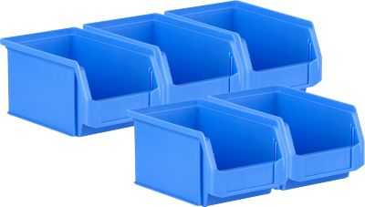 5er-Sparset Sichtlagerkästen SSI Schäfer Serie PROFI LF221, PP, L 234 x B 150 x H 122 mm, 2,7 l, Griffmulde & Nuten, blau