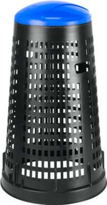 Abfallbehälter Ruff, für 70-120 l Kunststoff-& Papiersäcke, Lochoptik, ø 525 mm, Recycling-Kunststoff, blau-schwarz