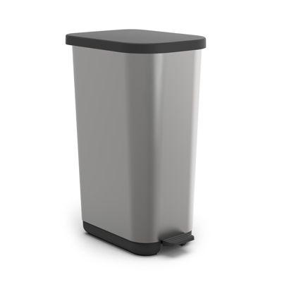 Abfalleimer Rotho RIBO, 55 l, Tretmechanismus, mit Deckel, verstellbarer Beutelraum, Recycling-Kunststoff, silber-metallic/schwarz