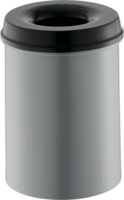 Abfallsammler 15 L selbstlöschend, Korpus alufarbig/Deckel schwarz