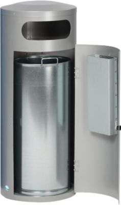 Abfallsammler VAR KS 70, rund, Volumen 70 l, mit innenliegendem Ascher, abschliessbar, selbstlöschend, mit Inneneimer, Stahlblech, silber