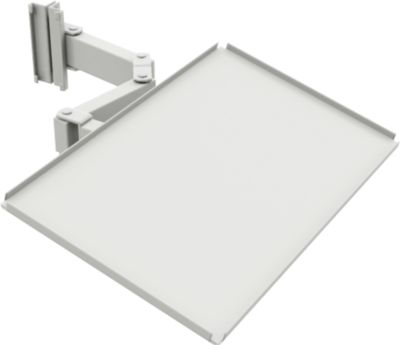 Ablage für Arbeitstisch TRESTON Quick Edge, dreh- & neigbarer Doppelarm, bis 15 kg, mit Gummimatte, B 605 x T 405 x H 15 mm, Stahl, lichtgrau RAL 7035