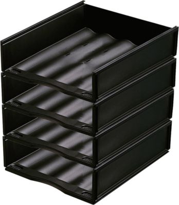 Ablagekorb, DIN A4, Kunststoff, 4 Stück, schwarz