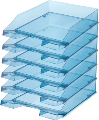 Ablagekorb HAN Klassik, für Format A4/C4, mit Beschriftungsfeld, stapelbar, B 255 x T 348 x H 65 mm, Kunststoff, blau/transparent, 6 Stück 
