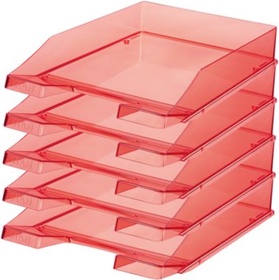 Ablagekorb HAN Klassik, für Format A4/C4, mit Beschriftungsfeld, stapelbar, B 255 x T 348 x H 65 mm, Kunststoff, rot/transparent, 6 Stück 