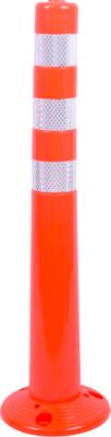 Absperrpfosten, für die Bodenbefestigung im Aussenbereich, reflektierend, mit Fuss, H 750 mm, PU, orange-weiss, 2 Stück