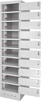 ADB Laptopschrank, 10 Fachböden, Stromversorgung, belüftet, B 400 x T 500 x H 1800 mm, lichtgrau RAL 7035
