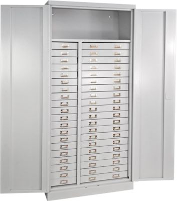 ADB Schubladenschrank, 40 Schubladen, 1 Ablageboden, 2-Punkt-Verriegelung, Stahlausführung, H 1790 x B 800 x T 410 mm, lichtgrau RAL 7035
