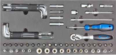 ADB Steckschlüssel-Garnitur 1/4", 63-teilig, SW 4-13 bis 20-22 mm, Chrom-Vanadium, inkl. Schaumstoff-Einlage, L 400 x B 190 x H 35 mm