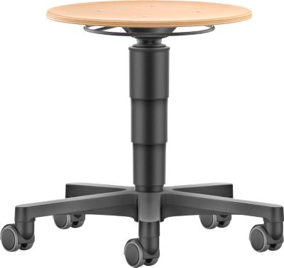 Allround Hocker Bimos, höhenverstellbar, Doppelrollen, Buche Schichtholz