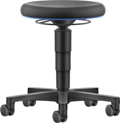 Allround Hocker Bimos, höhenverstellbar, Doppelrollen, SKINTEC-Polster, Farbring blau