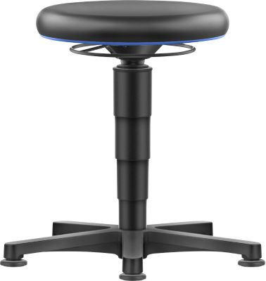 Allround Hocker Bimos, sitzhöhenverstellbar 450-650 mm, mit Gleiter, Kunstlederbezug, abwaschbar, unempfindlich gegen Öle & Desinfektionsmittel, Farbring blau