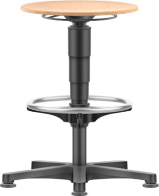 Allround Hocker Bimos, sitzhöhenverstellbar 560-810 mm, mit Gleiter & Fußring, Buche-Schichtholz, langlebig, leicht zu reinigen