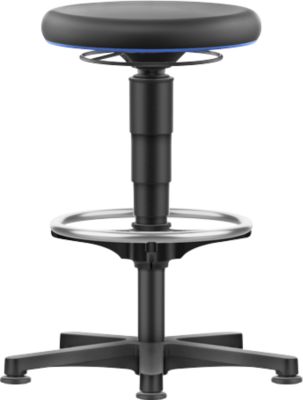 Allround Hocker Bimos, sitzhöhenverstellbar 560-810 mm, mit Gleiter & Fußring, SKINTEC-Polster, abwaschbar, extrem robust, Farbring blau