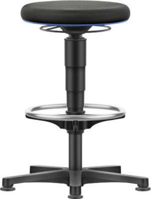 Allround Hocker Bimos, sitzhöhenverstellbar 560-810 mm, mit Gleiter & Fußring, Stoffbezug, atmungsaktiv, Farbring blau