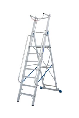 Alu-Stufen-Stehleiter, mit großer Standplattform, mit Sicherheitsbügel und Kette, 4 Stufen