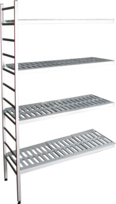 Aluminium-Steckregal, Anbaufeld, mit 4 Kunststoff-Rost-Fachböden, H 1800 x B 800 x B 400 mm