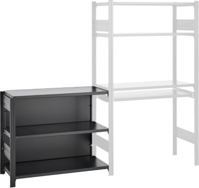 Anbauregal für ORDO Home Steckregal, 3 Fachböden, multifunktional, mobil, B 1060 x T 435 x H 825 mm, tiefschwarz matt RAL 9005