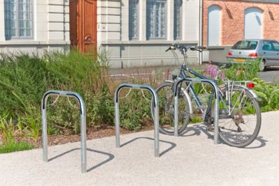 Anlehnbügel, 2-seitig, B 750 x T 50 x H 1000 mm, gummierte Bügel, galvanisch verzinkt, zum Einbetonieren