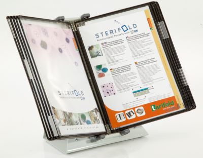 Antibakterielles Sichttafelsystem Tarifold Sterifold, Tischständer mit 10 Tafeln im Format A4, erweiterbar, schwarz