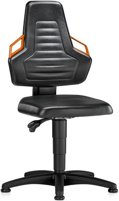 Arbeitsdrehstuhl, Gleiter, Kunstleder schwarz, Griffe orange