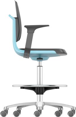 Arbeitsdrehstuhl Labsit hoch, Kunstleder, Sitz-Stopp-Rollen, B 450 x T 420 x H 560 - 810 mm, blau