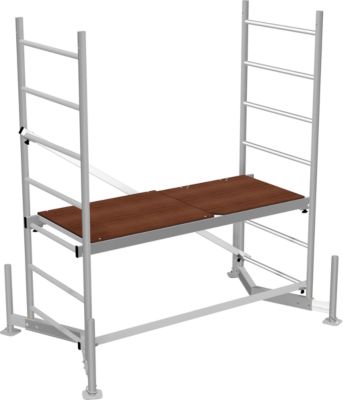 Arbeitsgerüst Grundgerüst MONTO® ClimTec, Arbeitshöhe 3 m, höhenverstellbare Belagbühne mit Luke, V-Traverse, bis 200 kg/m², Aluminium
