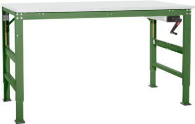 Arbeitstisch Ergo K, m. Kurbel,  1000 x 800 mm, Tischplatte Melamin, resedagrün