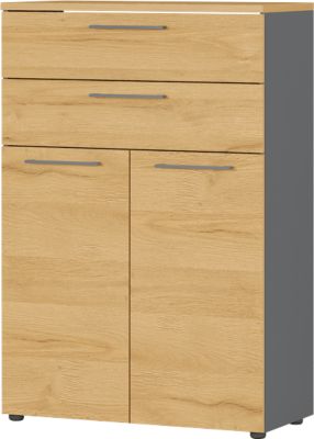 Archiefkast Agenda Home, 3 OH, B 800 x D 400 x H 1200 mm, 2 lades, grafiet/eik.